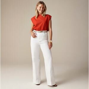 J.Crew Wide Leg Denim Trouser White Jeans High Waisted Stretch BM338 US 32 NWT